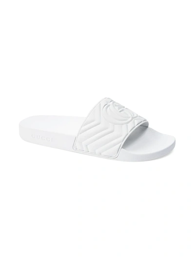 Gucci Men's Matelassé Rubber Slide In White