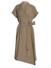 Brunello Cucinelli Monili-tab Sleeve Belted Wrap Dress In Olive