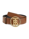 Burberry Men's Monogram Motif Topstitched Leather Belt In Tan