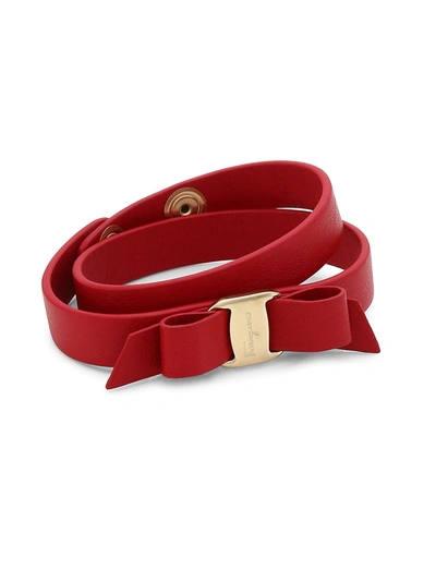 Ferragamo Women's Vara Bow Red Double-wrap Leather Bracelet
