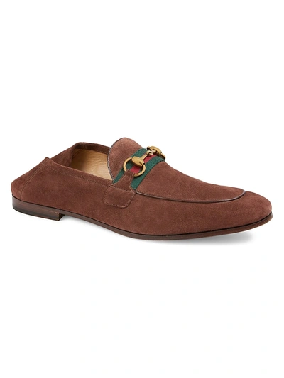 Gucci Men's Suede Horsebit Loafer With Web In Brown