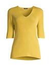 Lafayette 148 Rib-knit Elbow-sleeve Pullover In Quince