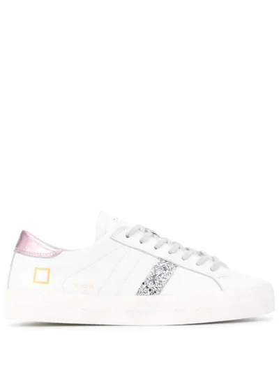 Date Leather Trainers With Glitter Side Band In White