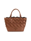 Prada Large Woven Leather Tote In Cognac