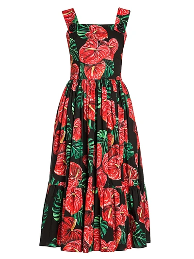 Dolce & Gabbana Women's Tropical Floral-print Poplin Apron Dress In Red Print