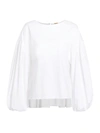 Adam Lippes Women's Shirred Back Puff-sleeve Poplin Blouse In White