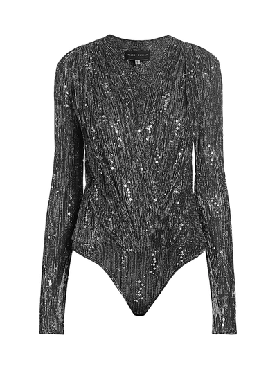 Talbot Runhof Metallic Sequin Voile Bodysuit In Charcoal