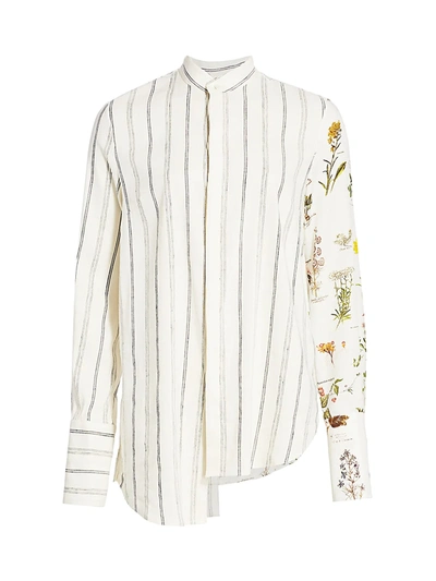 Monse Women's Asymmetric Botanical Stripe Shirt In Linen Multi