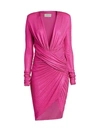 Alexandre Vauthier Women's Long Sleeve Ruched Microcrystal Mini Dress In Fuchsia