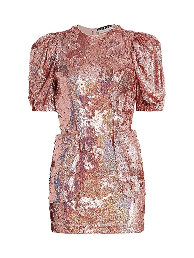 Rotate Birger Christensen Katie Puff Sleeve Sequin Mini Dress In Metallic  Salmon | ModeSens
