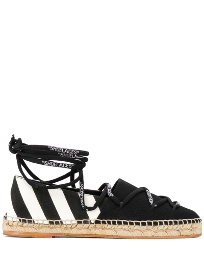 Off-white Diag Lace-up Striped Canvas Espadrilles In Black