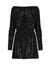 Saint Laurent Women's Sequin Blouson Mini Dress In Black Multi