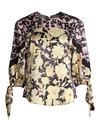 Rebecca Taylor Floral Contrast Silk Tie Blouse In Blackcombo