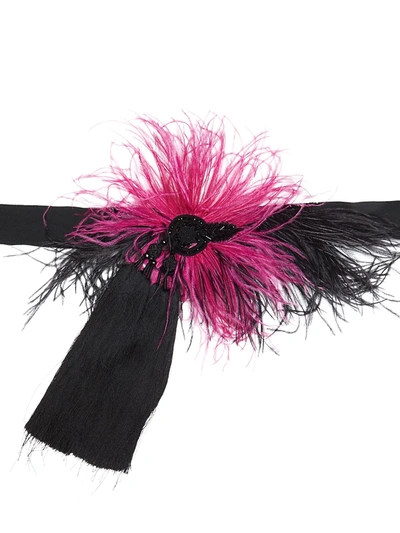 Dries Van Noten Women's Feather Neck Tie In Black Fuchsia