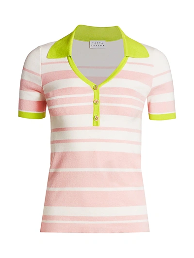Tanya Taylor Bette Knit Polo In Pink Multi