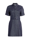A.l.c Romi Linen-chambray Short-sleeve Belted Dress In Indigo