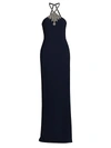 Theia Women's Embellished Halter Crepe Column Gown In Midnight