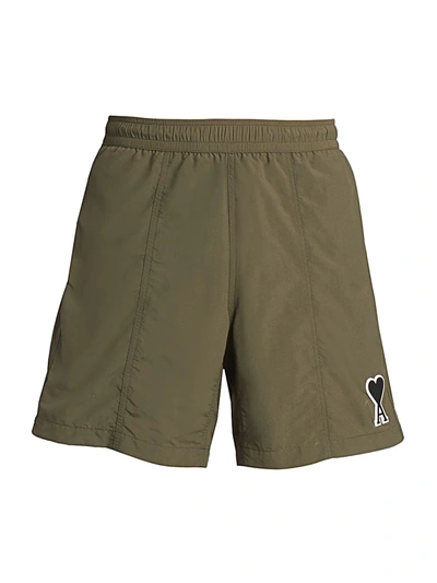 Ami Alexandre Mattiussi Men's Logo Swim Shorts In Dark Olive Green