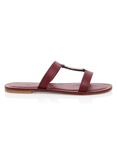 Definery Bar Flat Leather Sandals In Sangria