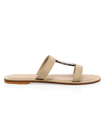 Definery Bar Flat Leather Sandals In Pebble Rock