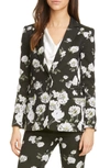 Alice And Olivia Macey Notched Floral Pattern Blazer In Spring Shower Black