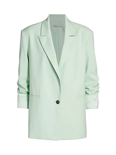 Alice And Olivia Denny Notch Collar Roll-cuff Blazer In Mint