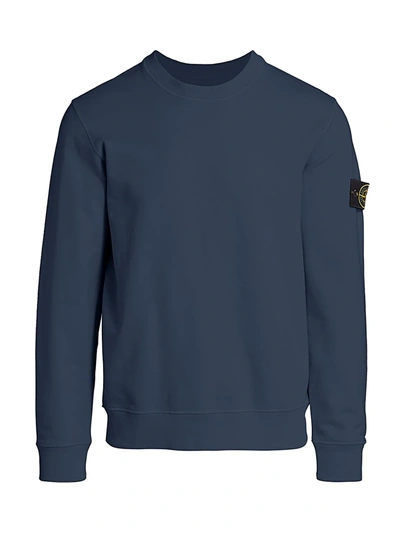 Stone Island Men's Crewneck Cotton Fleece Sweatshirt In Blue Marine