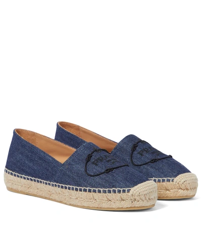 Prada Logo-embroidered Denim Espadrilles In Bleu 1