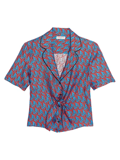 Sandro Women's Caty Printed Silk Shirt In Blue Red