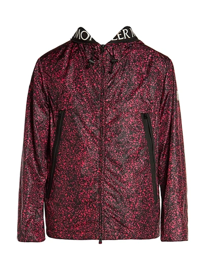 Moncler Printed Tech Hooded Zip Jacket In Red