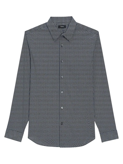 Theory Irving Micro Print Regular Fit Sport Shirt In Baltic Multi