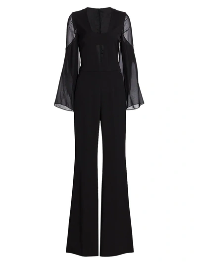 Akris Women's Deep V-neck Silk Crepe Jumpsuit In Black