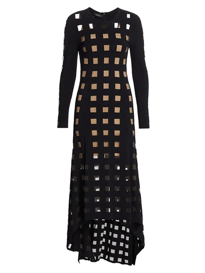 Akris Lurex Tulle Square Intarsia High-low Dress In Black