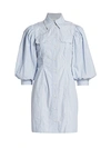 Ganni Stripe Cotton Puff-sleeve Shirtdress In Brunnera Blue