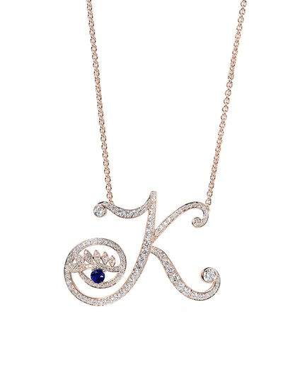 Tabayer Eye 18k Rose Gold, Diamond & Sapphire Kind Pendant Necklace