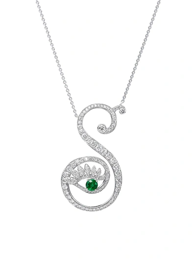 Tabayer Eye 18k White Gold, Emerald & Diamond Strong Pendant Necklace