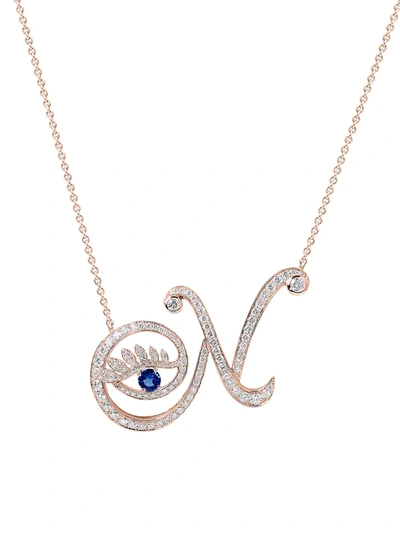 Tabayer Eye 18k Rose Gold, Sapphire & Diamond Natural Pendant Necklace