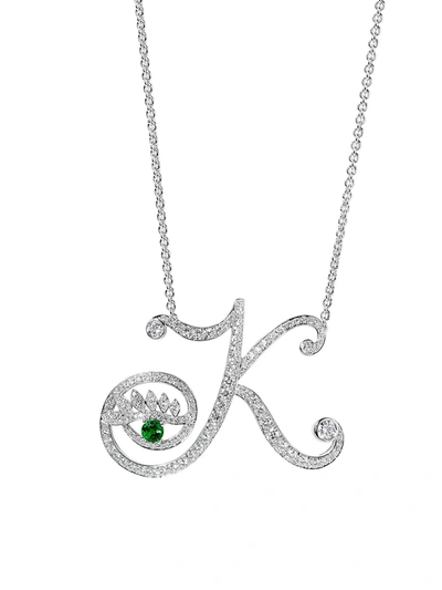 Tabayer Eye 18k White Gold, Emerald & Diamond Kind Pendant Necklace