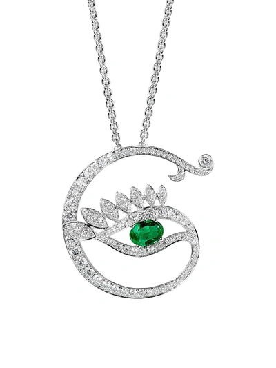 Tabayer Women's Eye 18k White Gold, Diamond & Emerald Genuine Pendant Necklace