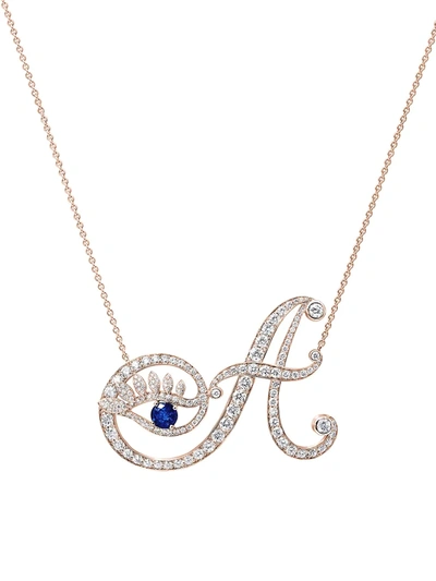 Tabayer Eye 18k Rose Gold, Sapphire & Diamond Authentic Pendant Necklace