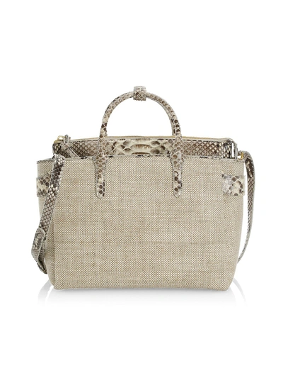 Nancy Gonzalez Women's Medium Cristie Python-trimmed Linen Satchel In Natural