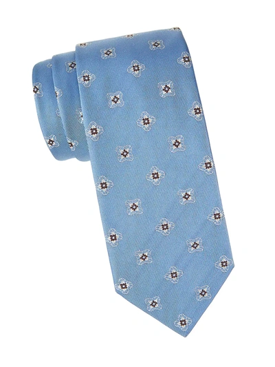 Brioni Men's Floral Medallion Print Silk Tie In Blue Brown