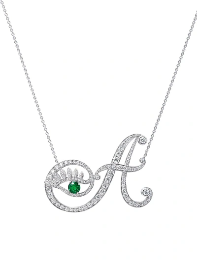 Tabayer Eye 18k White Gold, Emerald & Diamond Authentic Pendant Necklace