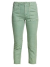 Mother The Shaker Mid-rise Chop Crop Linen-blend Jeans In Hedge Green