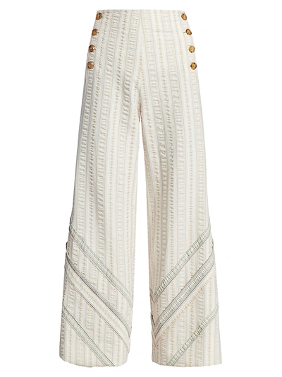 Rosie Assoulin Women's Wide-leg Sailor Pants In Beige Stripe