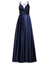 Faviana Charmeuse Pleated Ball Gown In Navy