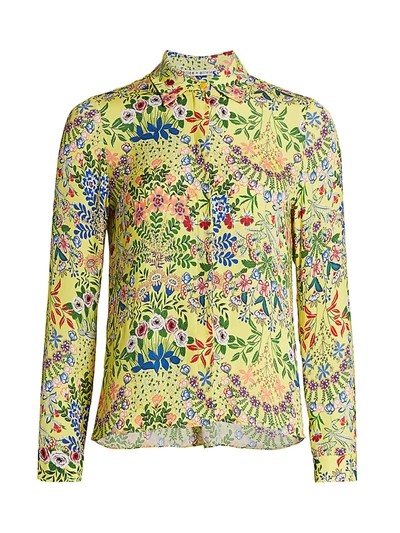 Alice And Olivia Willa Floral Blouse In Wildflower Daffodil
