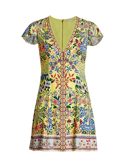 Alice And Olivia Hadley Floral Mini Fit & Flare Dress In Wildflower Daffodil