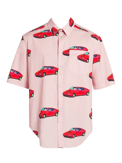 Versace Men's Car Print Pocket Shirt In Pink