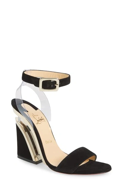 Christian Louboutin Levitallo Suede/vinyl Red Sole Wedge Sandals In Black Gold